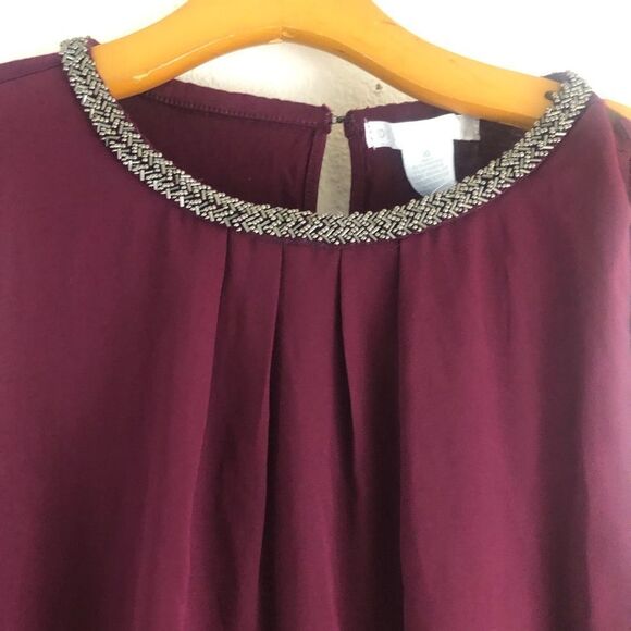 Design History pleaded front sleeveless dark cherry detail neck blouse size XL - Picture 2 of 7